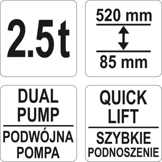 Hidraulikus krokodil emelő 2,5T alacsony profil, dupla dugattyú YATO
