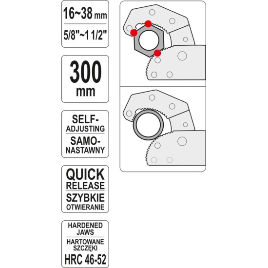 Racsnis kombinált anya-csőfogó 300 mm CrV YATO