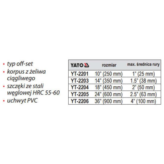 Egykezes sarok csőfogó 1" 250 mm YATO