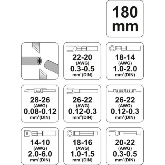 Krimpelő fogó 180 mm/0,08-6 mm YATO