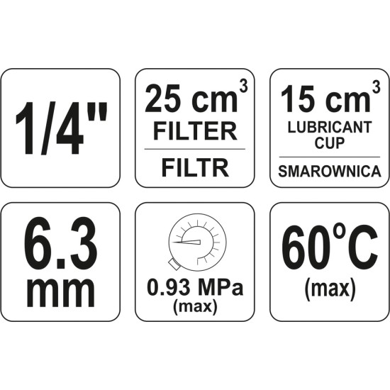 Levegő szűrő nyomásszabályzóval kenőtartállyal 1/4" 25 cm3 YATO