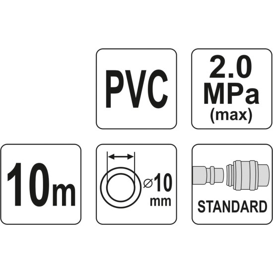 Pneumatikus tömlő gyorscsatlakozóval 10 mm x 10 m, 2,0 MPa YATO