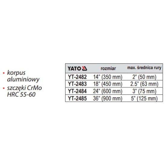 Egykezes csőfogó 3" 600 mm alu YATO Egykezes csőfogó 3" 600 mm alu YATO
