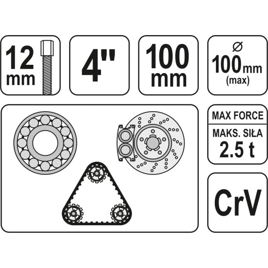 Csapágylehúzó 3 körmös,100 mm CrV YATO