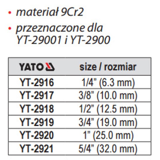 Csőmenetmetsző 1/2" pótfej YATO