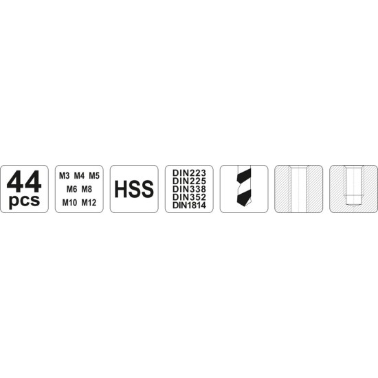 Menetkészítő készlet 44 részes M3-M12 HSS YATO