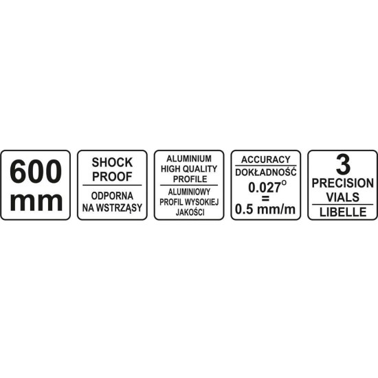 Vízmérték 3 libella 2 fogantyú 600 mm YATO