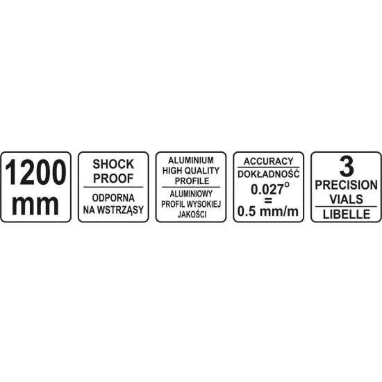 Vízmérték 3 libella 2 fogantyú 1200 mm YATO