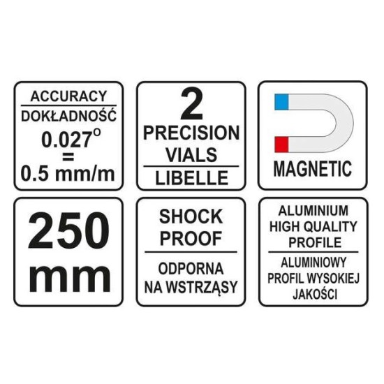 Trapéz vízmérték 2 libella 250 mm YATO