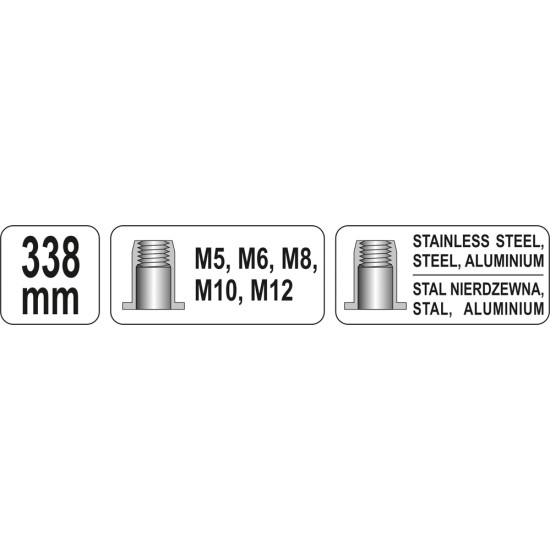 Szegecsanyahúzó karos M5, M6, M8, M10, M12 338 mm YATO