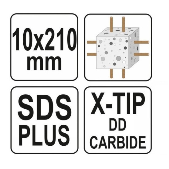 Kőzetfúró 10 x 210/150 mm négyélű SDS-Plus YATO
