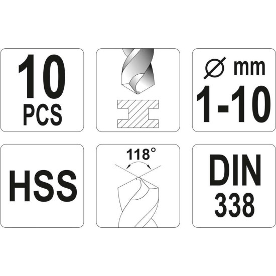 Csigafúró készlet 10 részes 1-10 mm HSS YATO