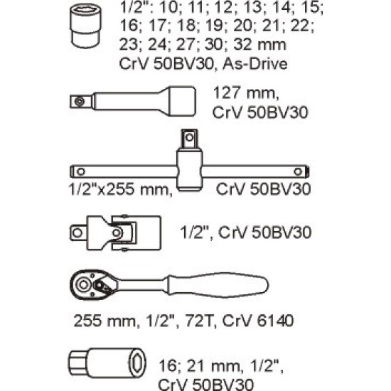 Dugókulcs készlet 24 részes 1/2" (fiókbetét) YATO