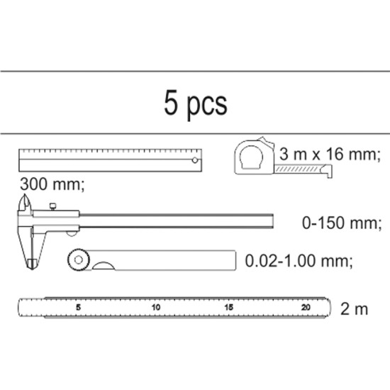 Mérőeszköz készlet 5 részes (fiókbetét) YATO