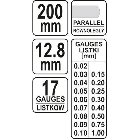 Hézagmérő 17 lapos (0,02 mm - 1,00 mm) 200mm YATO