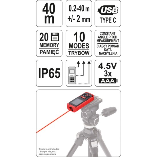 Lézeres távolságmérő 0,2-40 m IP65 YATO