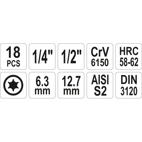 Torx bithegy dugófejjel készlet 18 részes T10-T60 YATO
