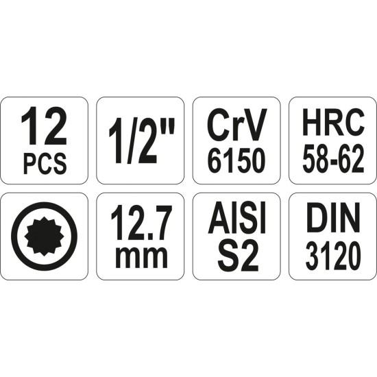 Bithegy-dugókulcs készlet 12 részes Spline 1/2" M6-M17 YATO