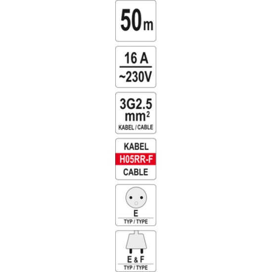 Kábeldob 50m 3 x 2,5 mm2 YATO