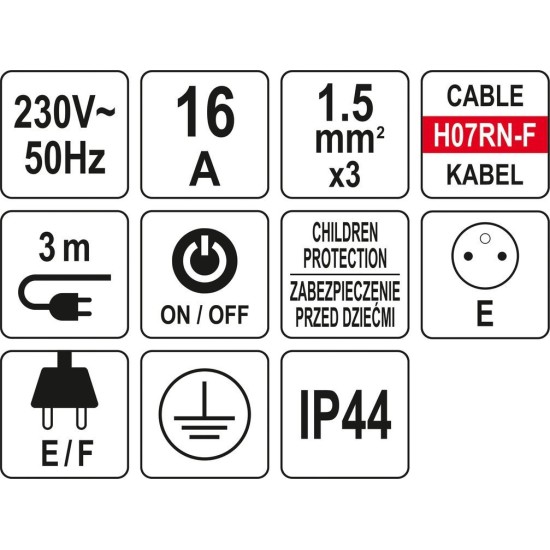 Elektromos hosszabbító 4-es elosztó 3 m 3 x 1,5 mm2 YATO
