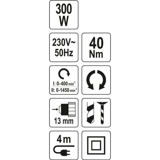 Elektromos fúrócsavarozó 13 mm 40 Nm 300 W YATO