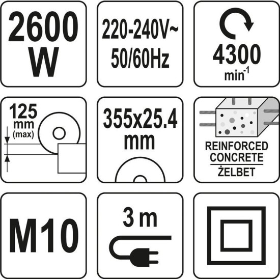 Elektromos betonvágó 350 mm 2600 W YATO