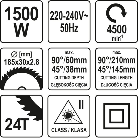 Elektromos gérvágó lézeres 185 mm 1500 W YATO Elektromos gérvágó lézeres 185 mm 1500 W YATO