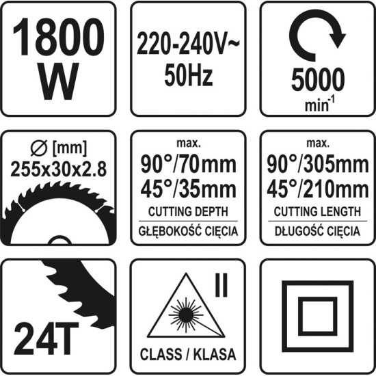 Elektromos gérvágó lézeres 255 mm 1800 W YATO