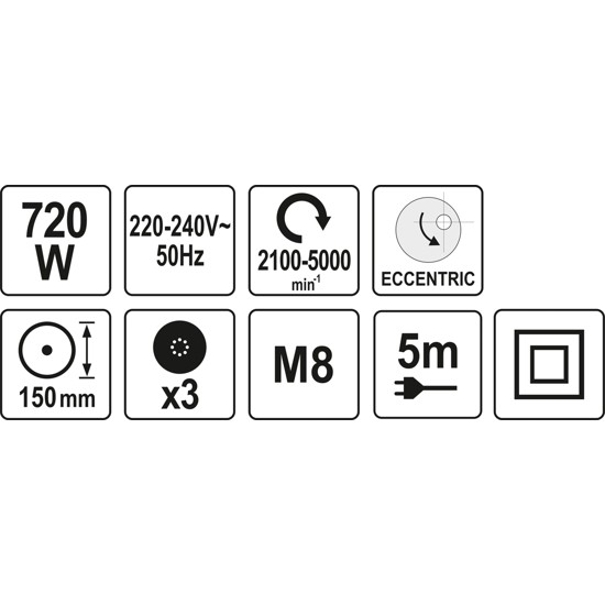 Elektromos excenter polírozó M8 150 mm 720 W YATO