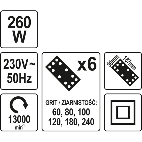 Elektromos rezgőcsiszoló 90 x 187 mm 260 W YATO