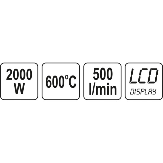 Elektromos hőlégfúvó LCD kijelzős + tartozékok 600 °C 2000 W YATO