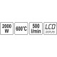 Elektromos hőlégfúvó LCD kijelzős + tartozékok 600 °C 2000 W YATO
