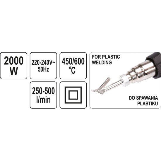 Elektromos hőlégfúvó tartozékokkal 450 - 600 °C 2000 W YATO