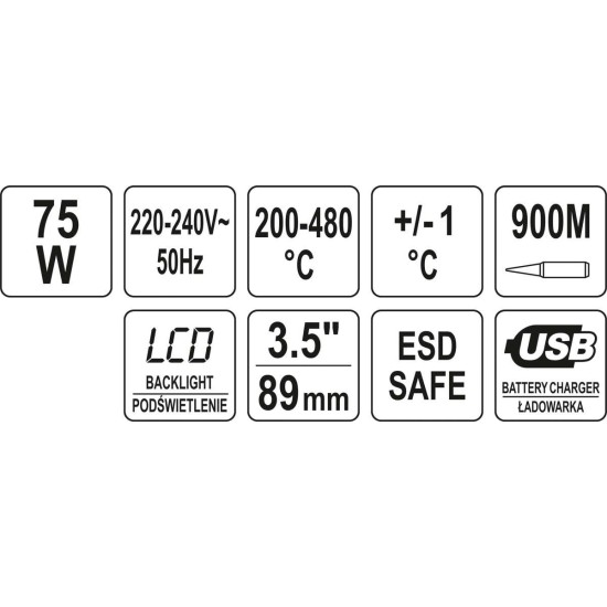 Forrasztóállomás LCD kijelző 75 W YATO