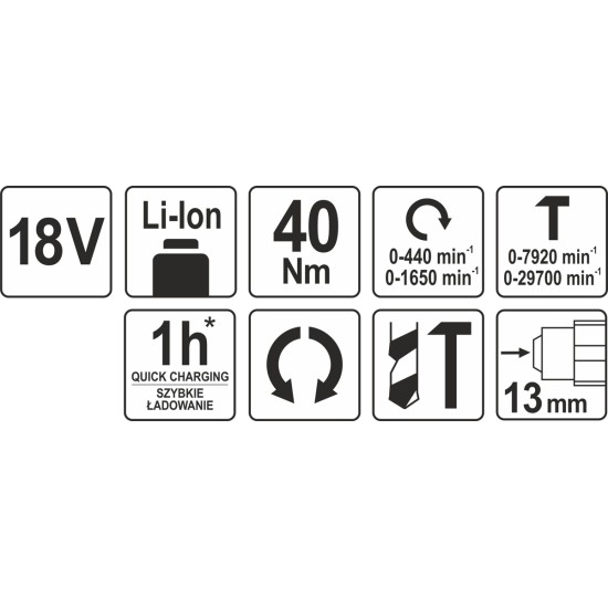 YATO Akkus ütvefúró-csavarozó 18 V Li-ion (akku + töltő nélkül) YATO Akkus ütvefúró-csavarozó 18 V Li-ion (akku + töltő nélkül)