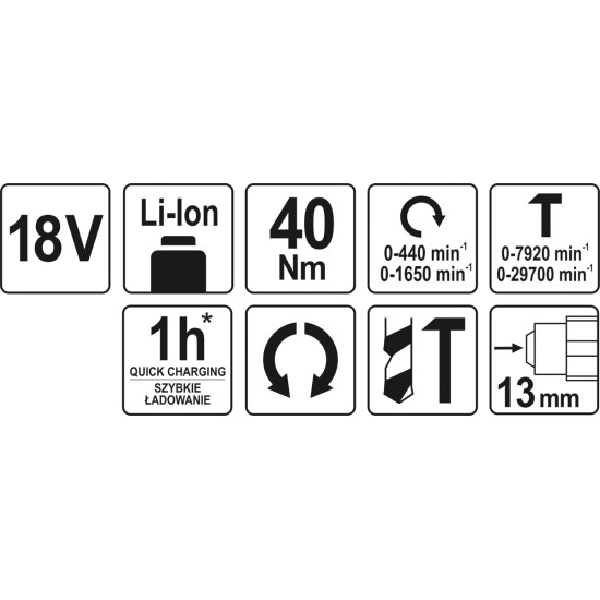Akkus ütvefúró-csavarozó 18 V Li-ion (akku és töltő nélkül) YATO Akkus ütvefúró-csavarozó 18 V Li-ion (akku és töltő nélkül) YATO