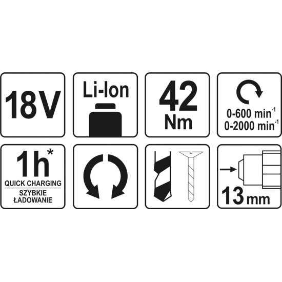 Akkus fúrócsavarozó 18 V Li-ion (akku és töltő nélkül) YATO
