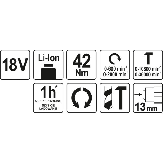 Akkus ütvefúró-csavarozó 18 V Li-ion szénkefe nélküli YATO