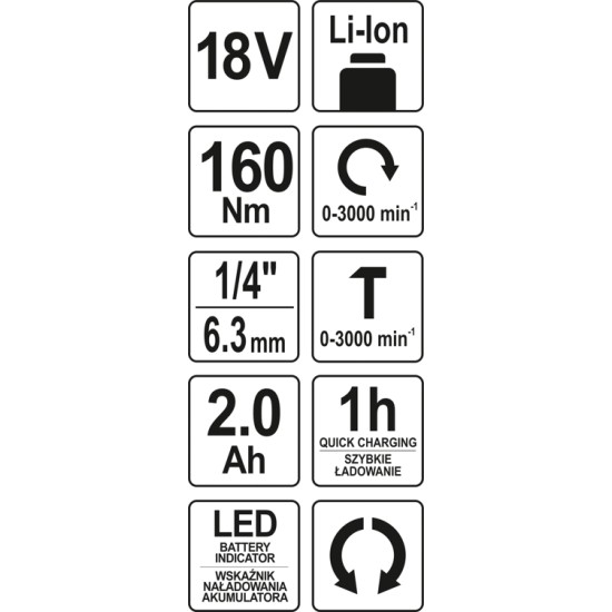 YATO Akkus ütvecsavarbehajtó 18V Li-Ion 160 Nm 2.0Ah