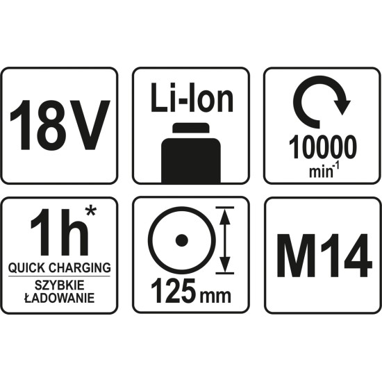 YATO Akkus sarokcsiszoló 18 V Li-Ion 125 mm akku nélkül