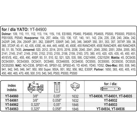 YATO Láncfűrész lánc tekercs 1846 szem 1,5 mm YATO Láncfűrész lánc tekercs 1846 szem 1,5 mm