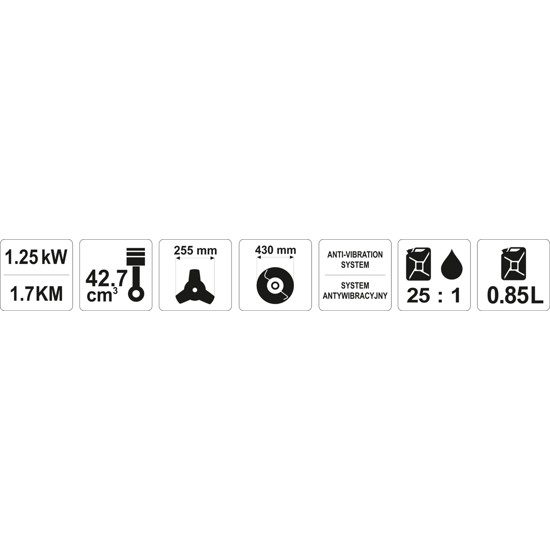 YATO Benzines fűkasza 42,7 cm3 1,25Kw/ 1,7 Le