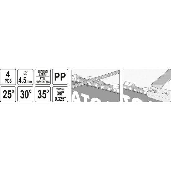 YATO Kézi láncélező készlet 4 részes 3/8"/0,325"/4,5 mm