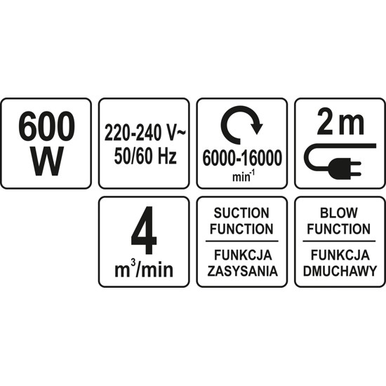 YATO légfúvó 600 W, 4 m3/perc