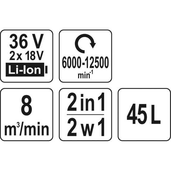 YATO Akkus lombfúvó 2x18V Li-ion (akku+töltő nélkül)