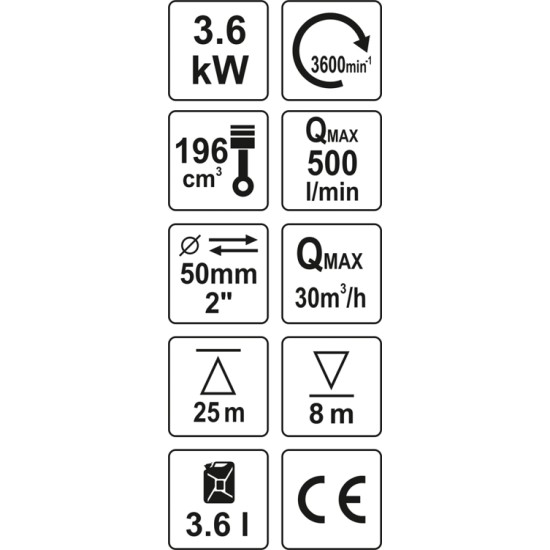 YATO Benzines vízszivattyú 196 ccm 4,8 Le 30 m3/h