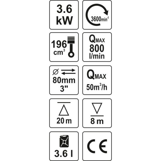 YATO Benzines vízszivattyú 196 ccm 4,8 Le 50 m3/h YATO Benzines vízszivattyú 196 ccm 4,8 Le 50 m3/h