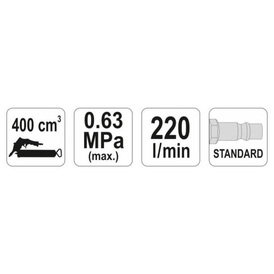 YATO Pneumatikus kézi zsírzó 400 cm3 6-28 MPa