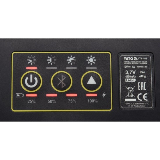 YATO 3in1 Akkus LED fényvető hangszóróval 2000 lumen USB