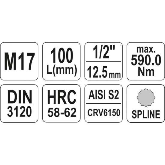 YATO Bithegy dugófejjel SPLINE M17 1/2" 100 mm hosszú